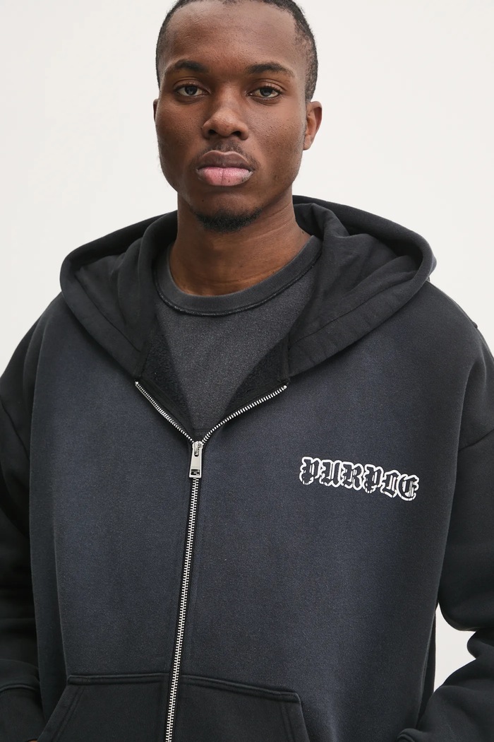 Bavlněná mikina PURPLE BRAND HWT FLEECE ZIP FRONT HOODY šedá P460.HBGW125
