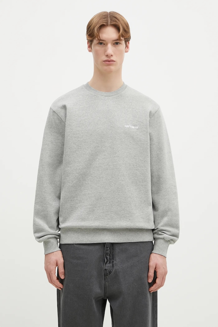 Бавовняна кофта Carhartt WIP Script Embroidery Sweat без капюшона сірий I034496.00DXX