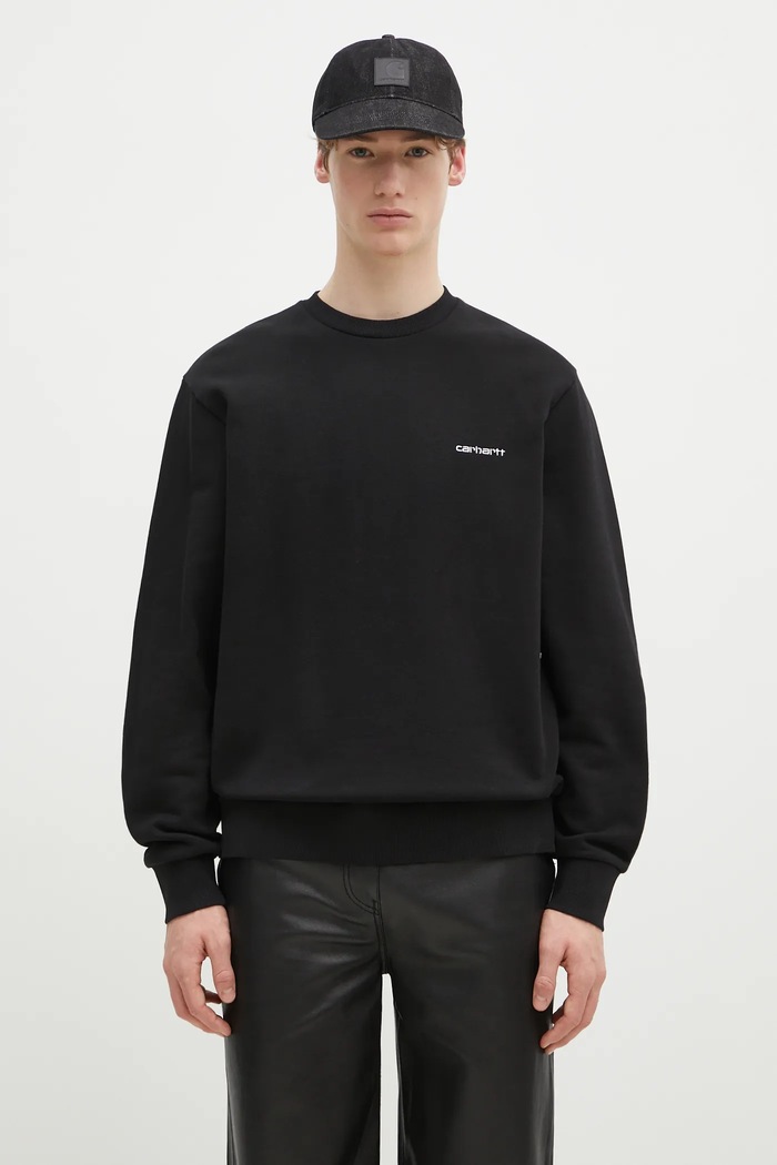 Carhartt WIP bluza bawełniana Script Embroidery Sweat gładkie czarny I034496.0D2XX
