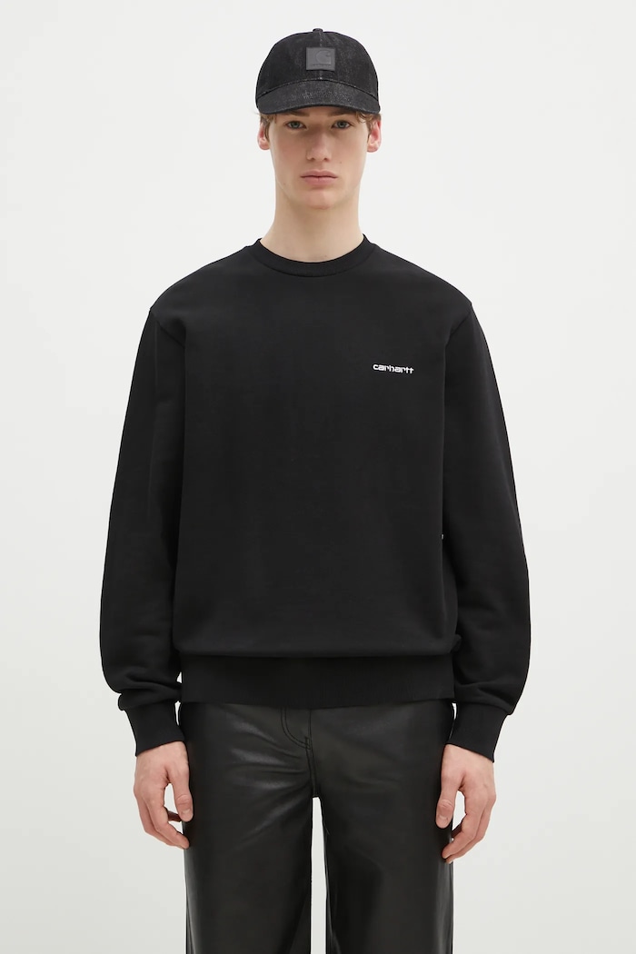 Carhartt WIP bluza bawełniana Script Embroidery Sweat gładkie czarny I034496.0D2XX