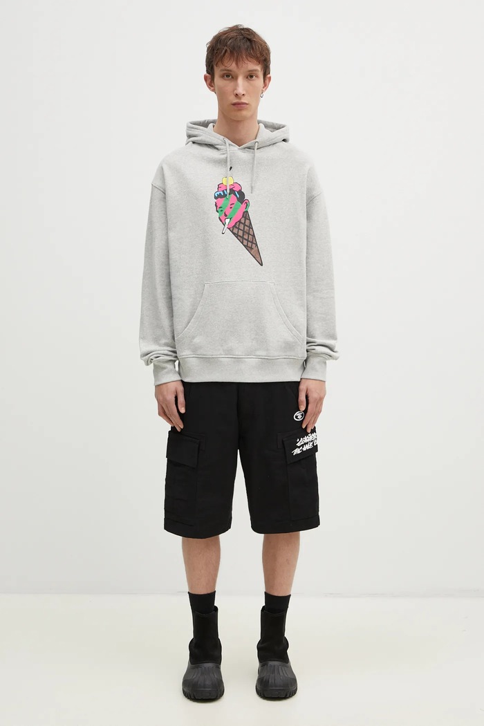 Bavlnená mikina ICECREAM Cone Man Popover Hood IC24487 sivá