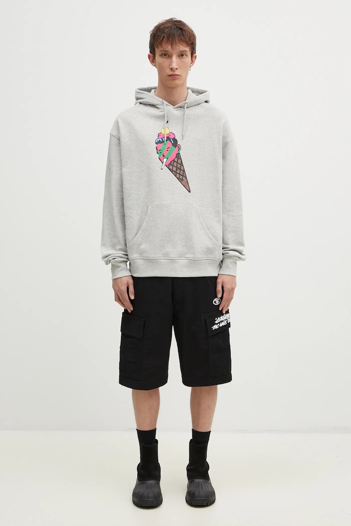 Бавовняна кофта ICECREAM Cone Man Popover Hood IC24487 сірий