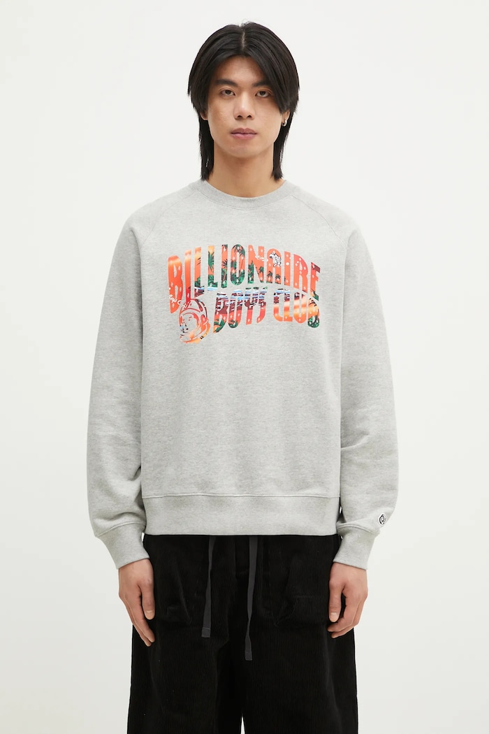 Bavlněná mikina Billionaire Boys Club Tropical Island Fill Arch Logo Crewneck bez kapuce šedá B24439