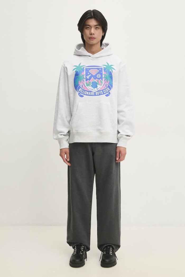 Бавовняна кофта Billionaire Boys Club Tropical Crest Popover Hood B24447 сірий