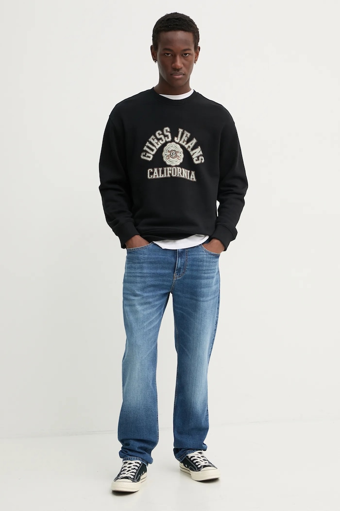 Guess Jeans pamut melegítőfelső M5RQ40.KCPR1 fekete SS25