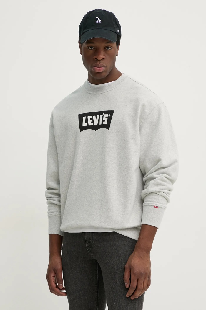 Bavlněná mikina Levi's PREMIUM GRAPHIC CREW bez kapuce šedá 000MS