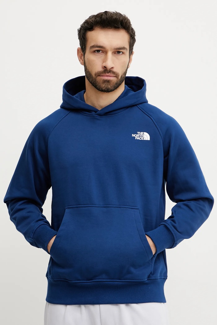 Mikina The North Face Raglan Redbox s kapucí modrá NF0A89F9H4B1