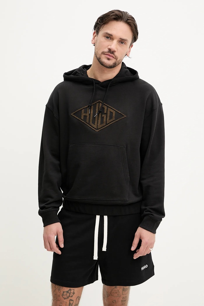 HUGO bluza bawełniana 50534947 czarny SS25