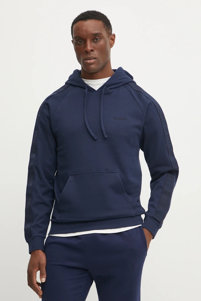 Бавовняна кофта HUGO LIAM Hoodie з капюшоном темно-синій 50540921