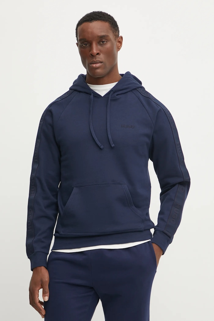 Бавовняна кофта HUGO LIAM Hoodie з капюшоном темно-синій 50540921