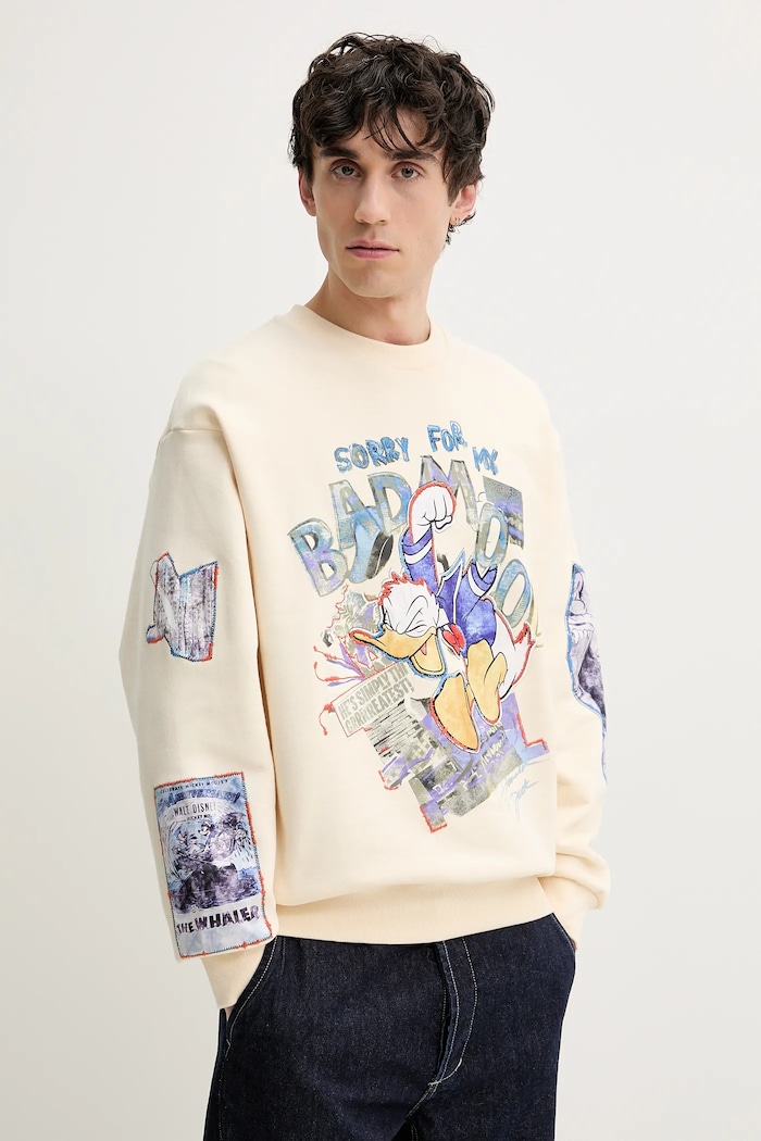 Desigual bluza bawełniana MICKEY wzorzyste beżowy 25SMSK07
