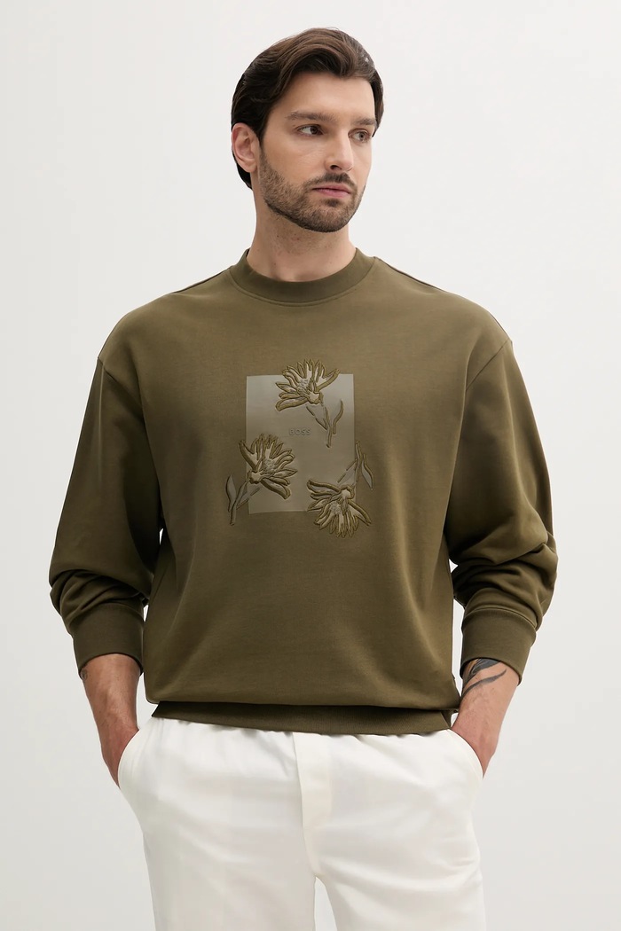 BOSS bluza bawełniana nadruk zielony 50537683