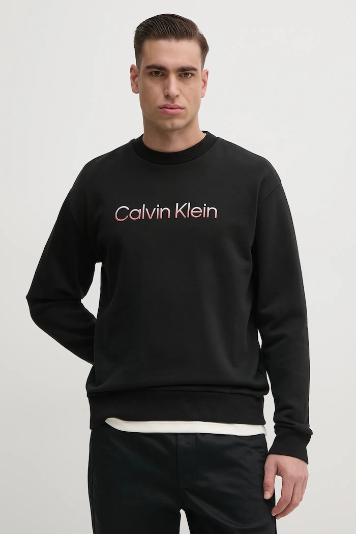 Bavlněná mikina Calvin Klein bez kapuce černá K10K114265