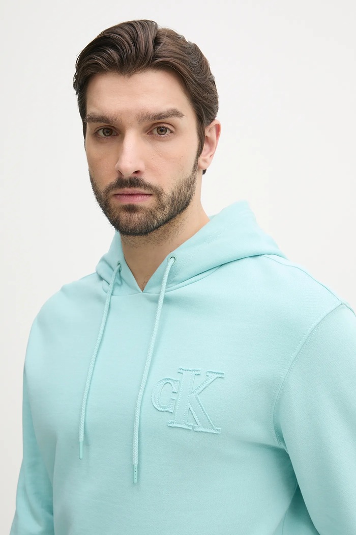 Βαμβακερή μπλούζα Calvin Klein Jeans τιρκουάζ J30J327245