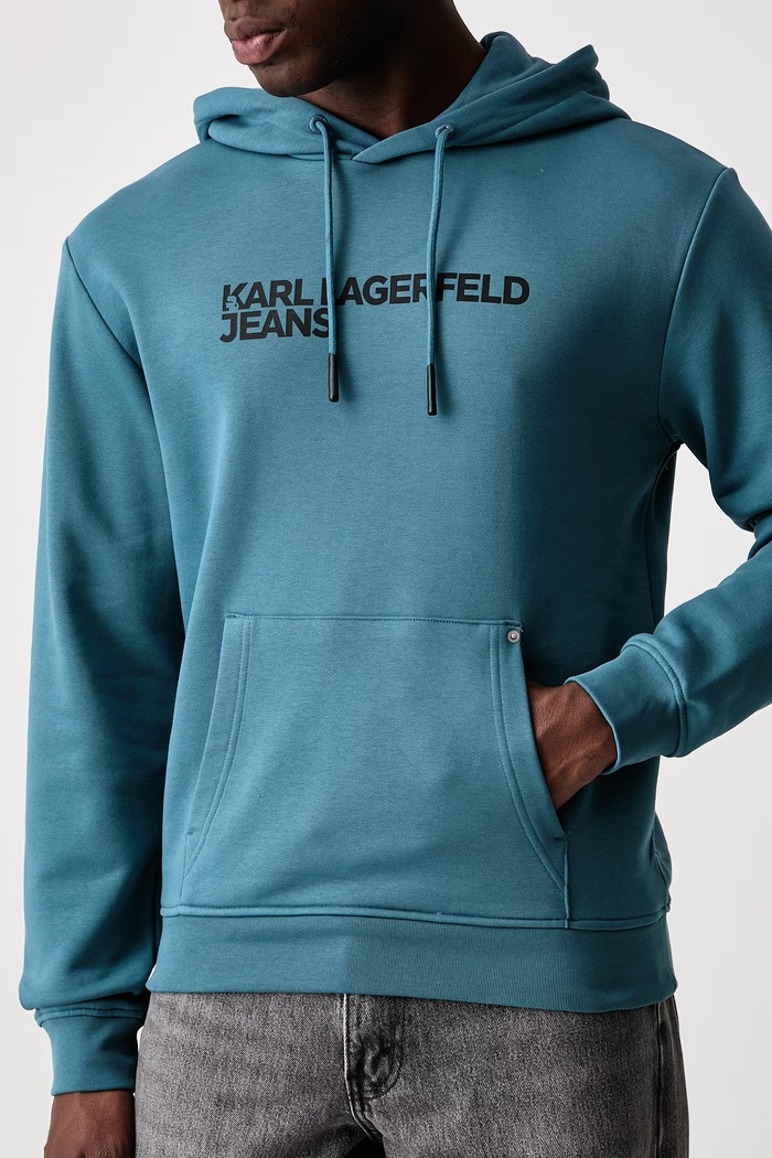 Bluza z kapturem męska z bawełną Karl Lagerfeld Jeans A2M20049 turkusowy