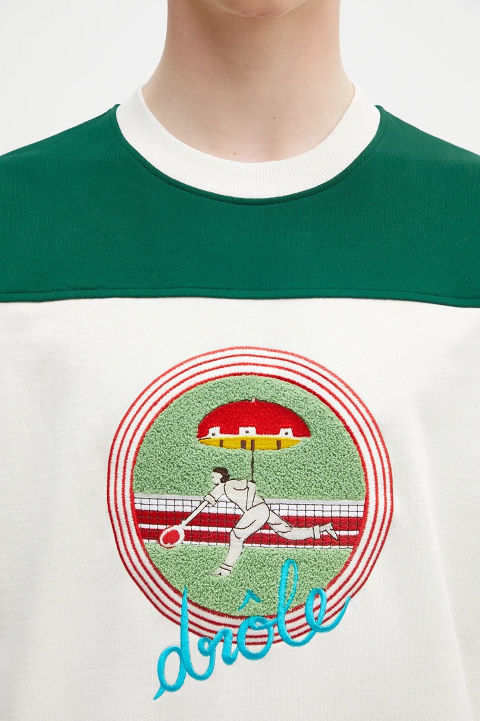 Bombažen pulover Drôle de Monsieur Le Sweatshirt Tennis bela G.SW158.CO200.OW