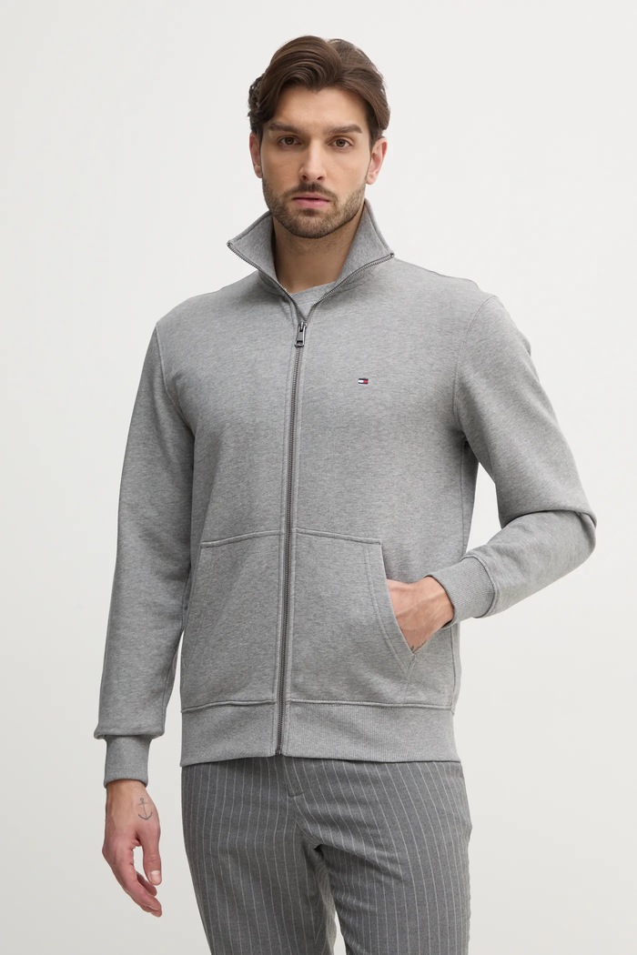 Bavlněná mikina Tommy Hilfiger bez kapuce šedá MW0MW38084