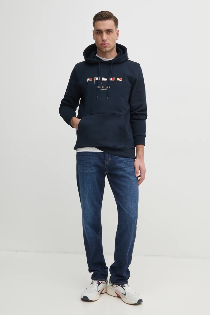 Pamučna dukserica Tommy Hilfiger MW0MW38666 mornarsko plava SS25