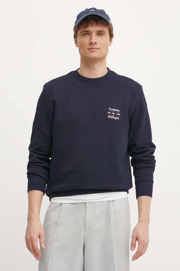 Tommy Hilfiger bluza bawełniana nadruk granatowy MW0MW38673