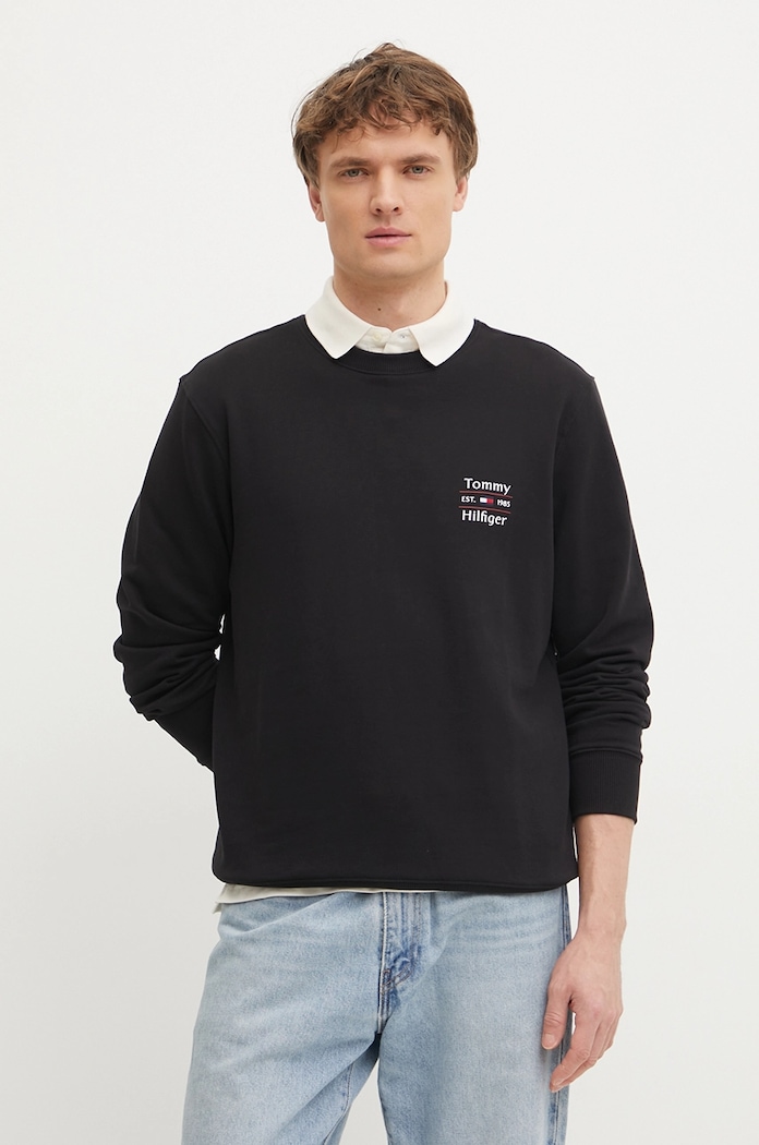 Bavlněná mikina Tommy Hilfiger nášivka černá MW0MW38673