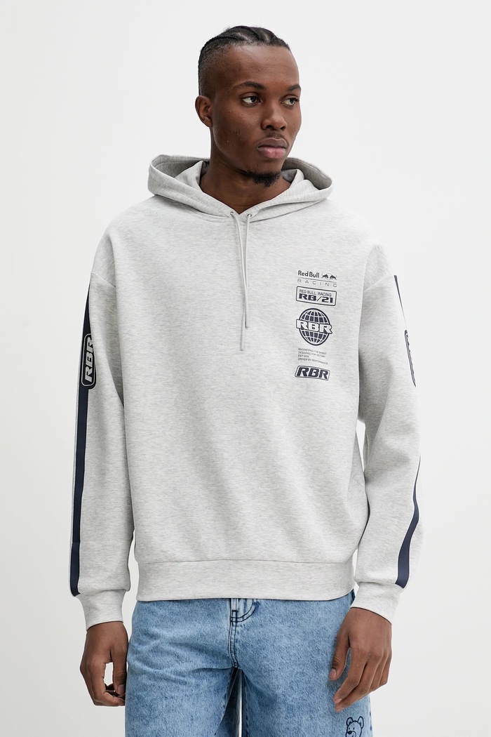 Red Bull Racing x Pepe Jeans bluza LOGO STACK HOODY z kapturem szary RM580013