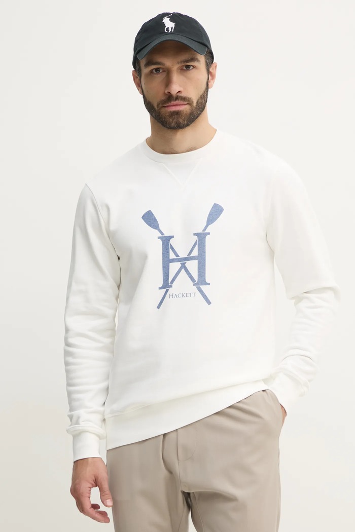 Hackett London bluza bawełniana nadruk biały HM581350