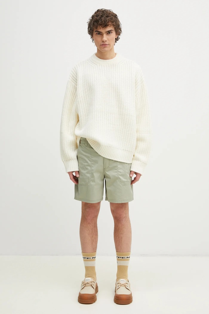 MKI MIYUKI ZOKU sweter z domieszką wełny Chunky Rib Knit Crewneck CHUNKY.RIB.KNIT.CREWNE. beżowy