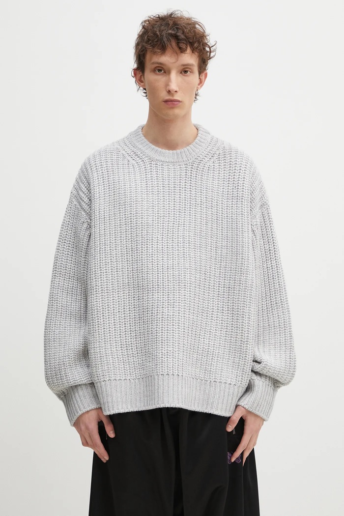MKI MIYUKI ZOKU wool blend jumper Chunky Rib Knit Crewneck medium thickness gray CHUNKY.RIB.KNIT.CRE.GR