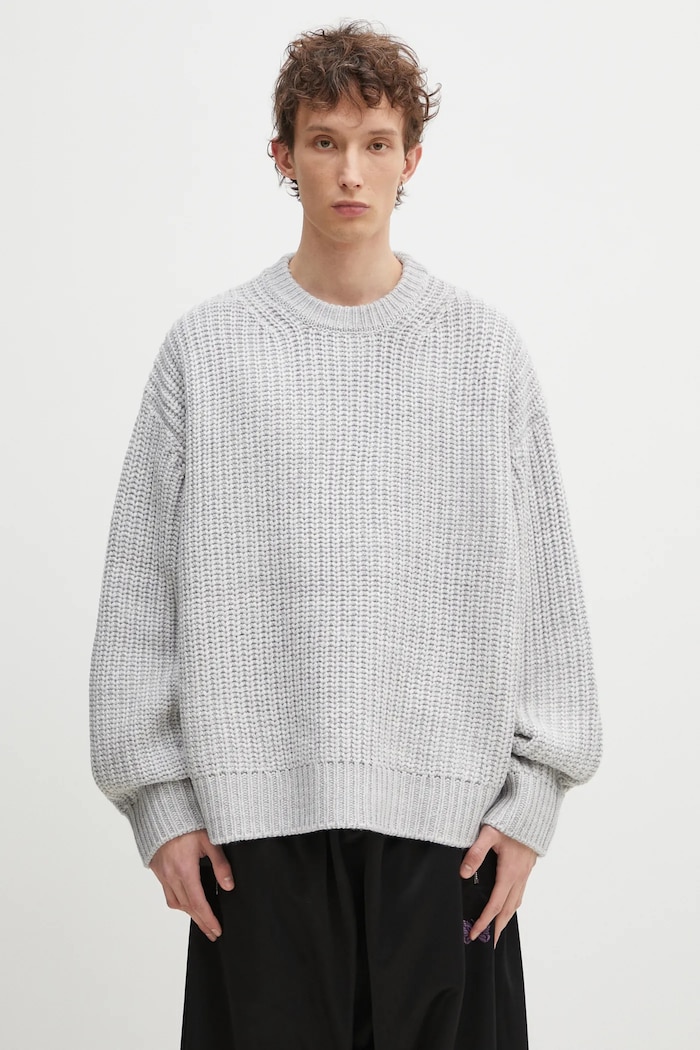 MKI MIYUKI ZOKU wool blend jumper Chunky Rib Knit Crewneck medium thickness gray CHUNKY.RIB.KNIT.CRE.GR