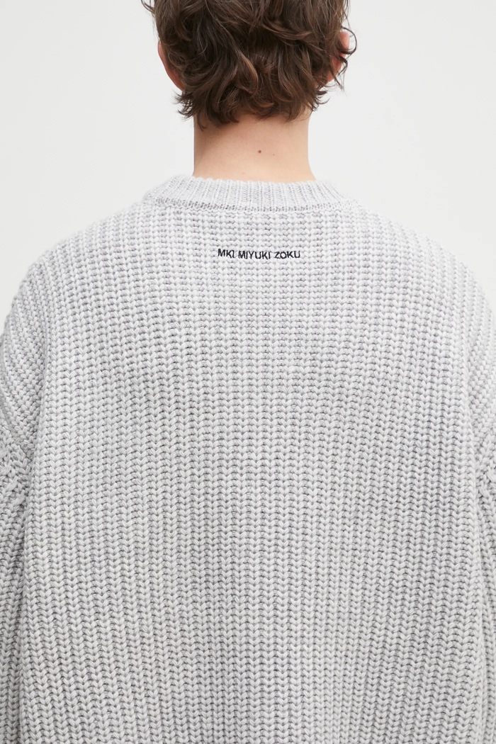 MKI MIYUKI ZOKU wool blend jumper Chunky Rib Knit Crewneck gray CHUNKY.RIB.KNIT.CRE.GR