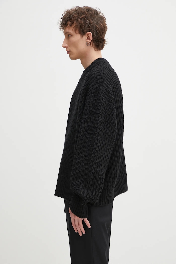 Svetr z vlněné směsi MKI MIYUKI ZOKU Chunky Rib Knit Crewneck CHUNKY.RIB.KNIT.CRE.BL černá SS25
