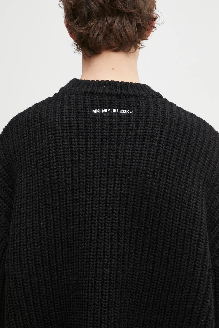 Svetr z vlněné směsi MKI MIYUKI ZOKU Chunky Rib Knit Crewneck černá CHUNKY.RIB.KNIT.CRE.BL