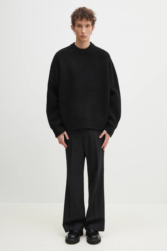 Svetr z vlněné směsi MKI MIYUKI ZOKU Chunky Rib Knit Crewneck CHUNKY.RIB.KNIT.CRE.BL černá
