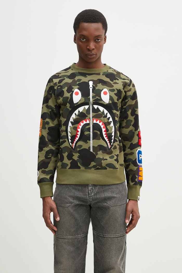 A Bathing Ape felpa in cotone 1St Camo Shark Crewneck stampa all-over verde 1K80113010