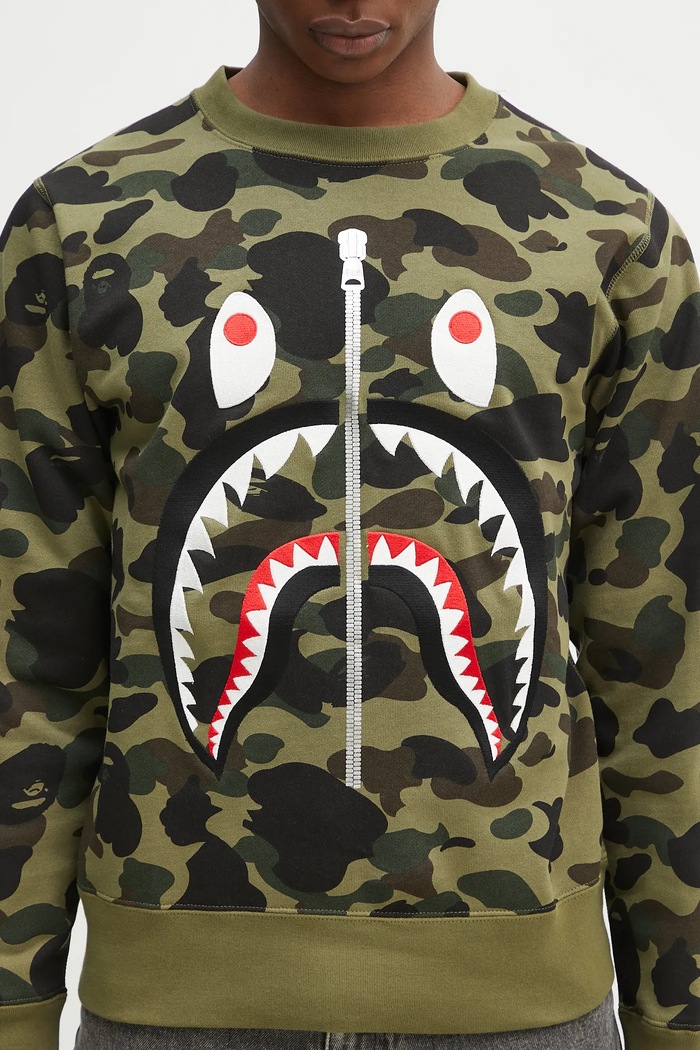 A Bathing Ape felpa in cotone 1St Camo Shark Crewneck verde 1K80113010