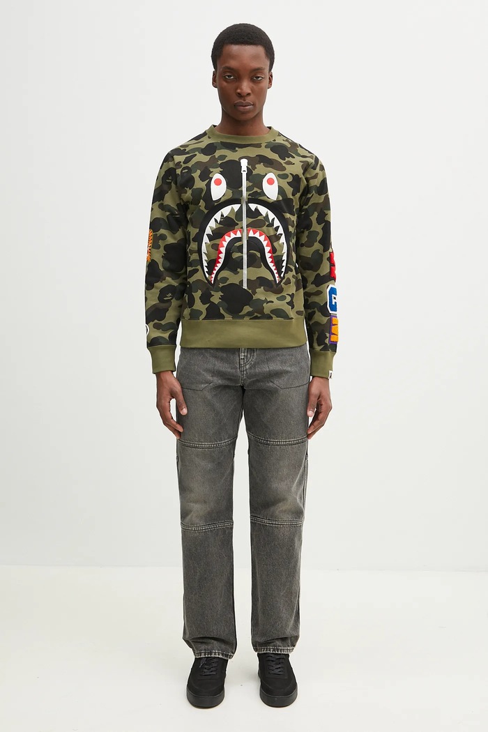 A Bathing Ape felpa in cotone 1St Camo Shark Crewneck 1K80113010 verde