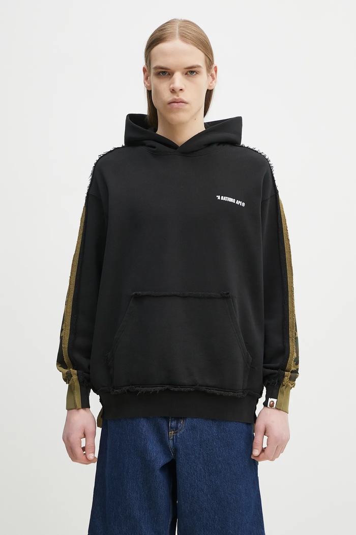 A Bathing Ape bluza 1St Camo Blocking Raw Edge z kapturem czarny 1L30114313