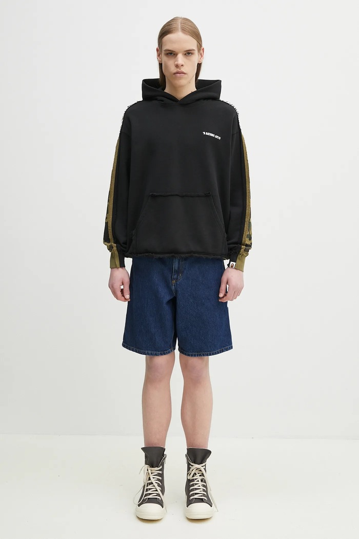 A Bathing Ape bluza 1St Camo Blocking Raw Edge 1L30114313 czarny