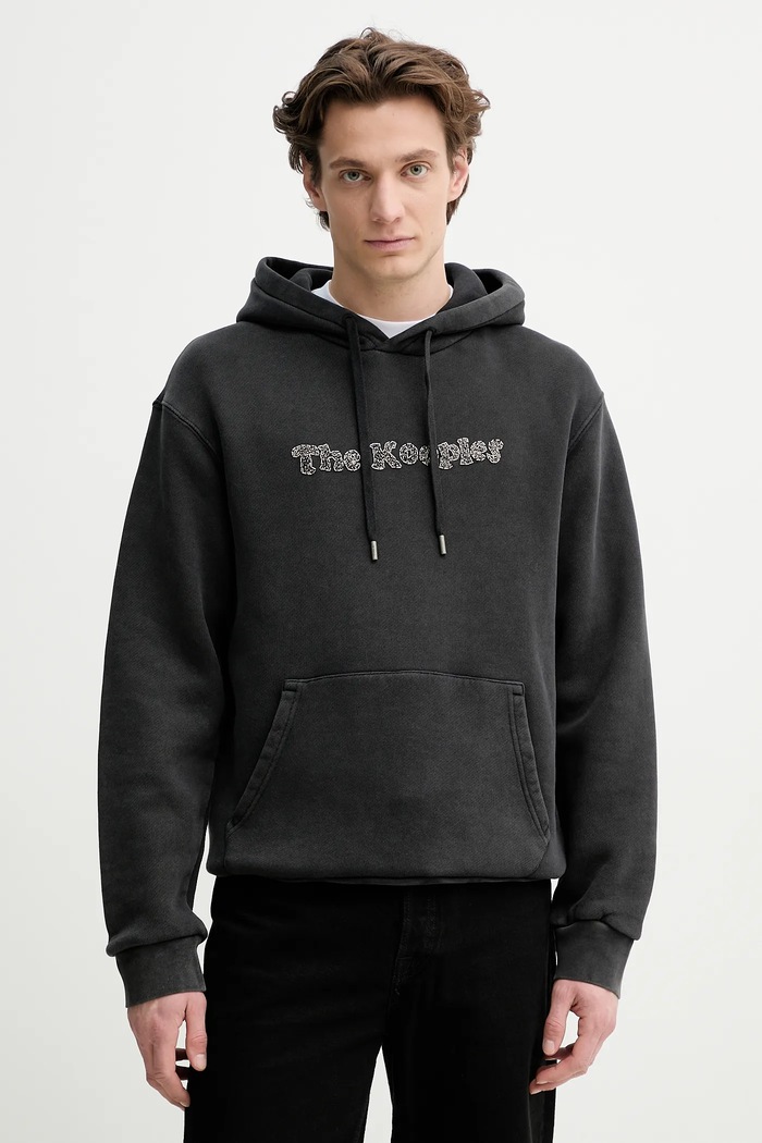 Βαμβακερή μπλούζα The Kooples με κουκούλα γκρί HSWE30020K