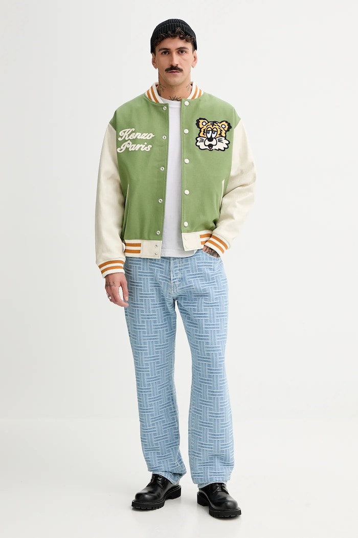 Bunda bomber s prímesou vlny Kenzo x Verdy FF58BL1509OH.48 zelená SS25