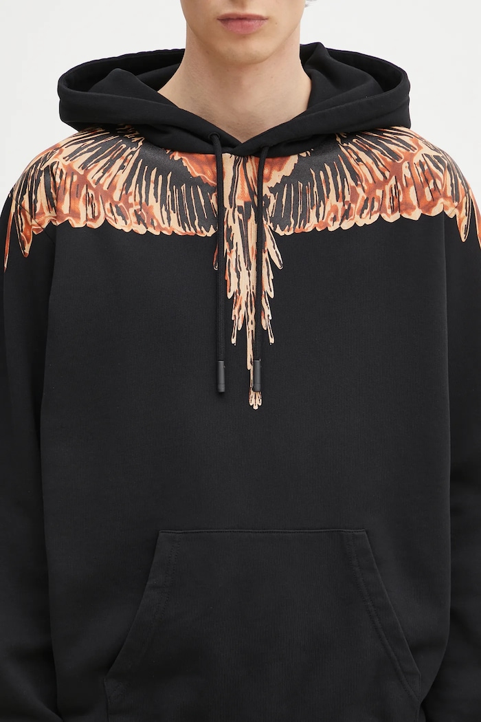 Marcelo Burlon hanorac de bumbac Icon Wings Regular Hoodie Black Orange negru CMBB007S25FLE0011020