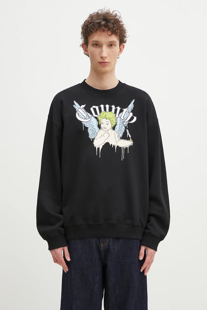 Marcelo Burlon bluza bawełniana County Angel Boxy Crewneck Black Multico nadruk czarny CMBA09CS25FLE0011084