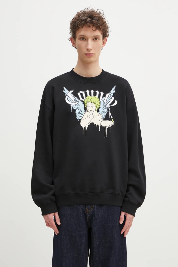 Pamučna dukserica Marcelo Burlon County Angel Boxy Crewneck Black Multico print crna CMBA09CS25FLE0011084