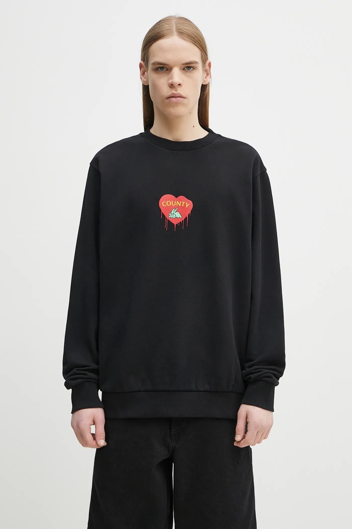 Marcelo Burlon bluza bawełniana Bunny Heart Regular Crewneck Black Red nadruk czarny CMBA009S25FLE0031025