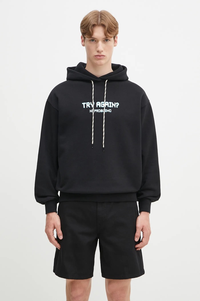 Bavlněná mikina No Problemo Try Again Hoodie potisk černá NP2001103