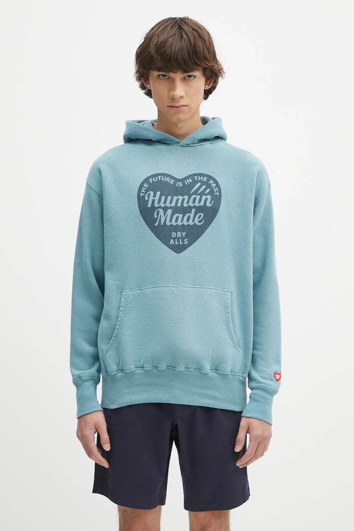 Памучен суичър Human Made Tsuriami Hoodie надпис тюркоазен HM29CS015