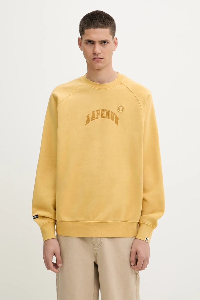 Памучен суичър AAPE Now Crew Neck щампа жълт AAPSWMB320XXN