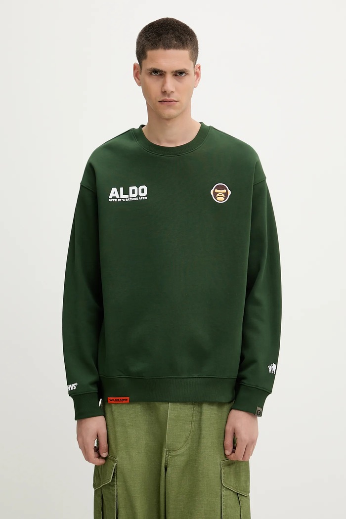 Mikina AAPE Aaper Crew Neck nášivka zelená AAPSWMB377XXN