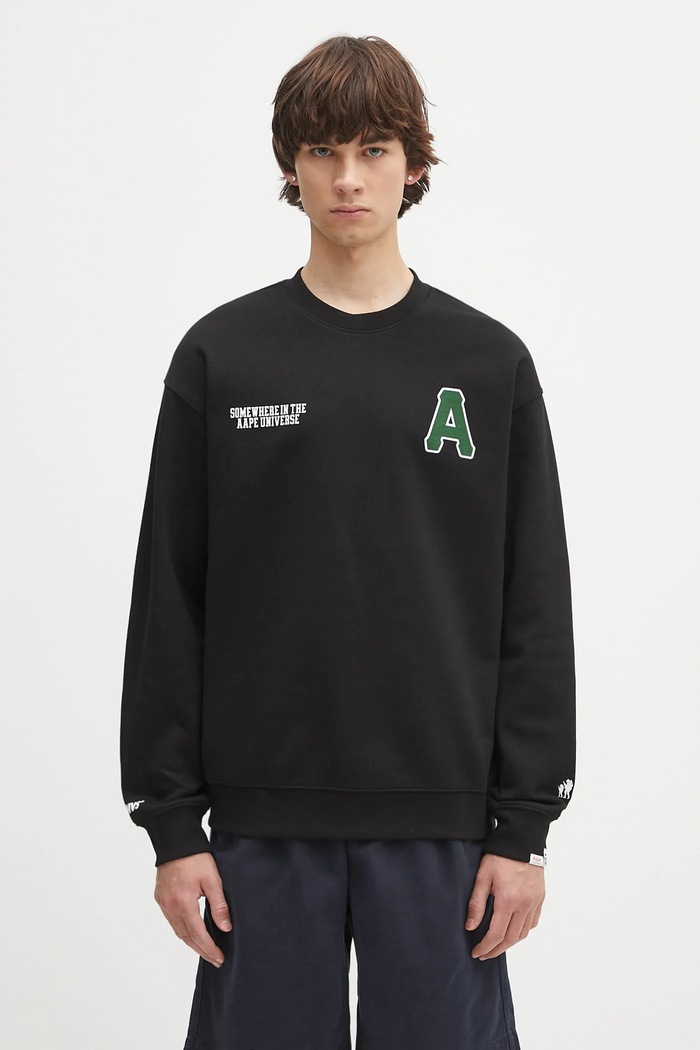 Dukserica AAPE Basic Crew Neck print crna AAPSWMB336XXN