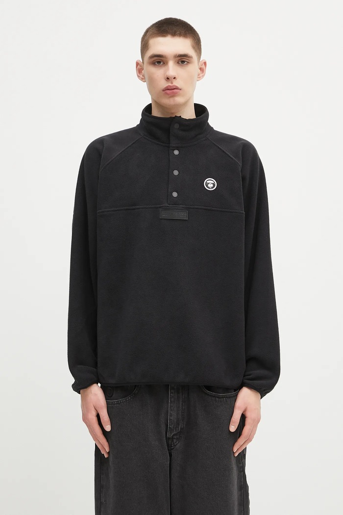 Dukserica od flisa AAPE Now Crew Neck bez uzorka crna AAPSWMB322XXN